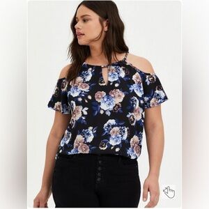 Torrid Georgette Floral Chain-Link Cold Shoulder Blouse